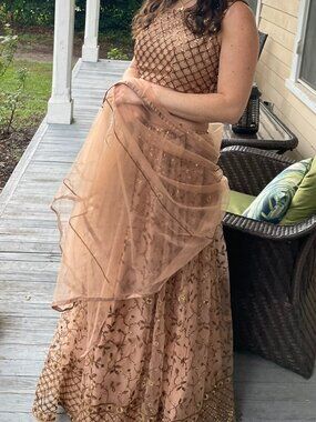 Blush Peach Embellished Prom Gown for Women